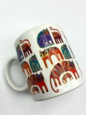 Vintage Laurel Burch Fantastic Felines Cats Mug 1988 Colorful Japan